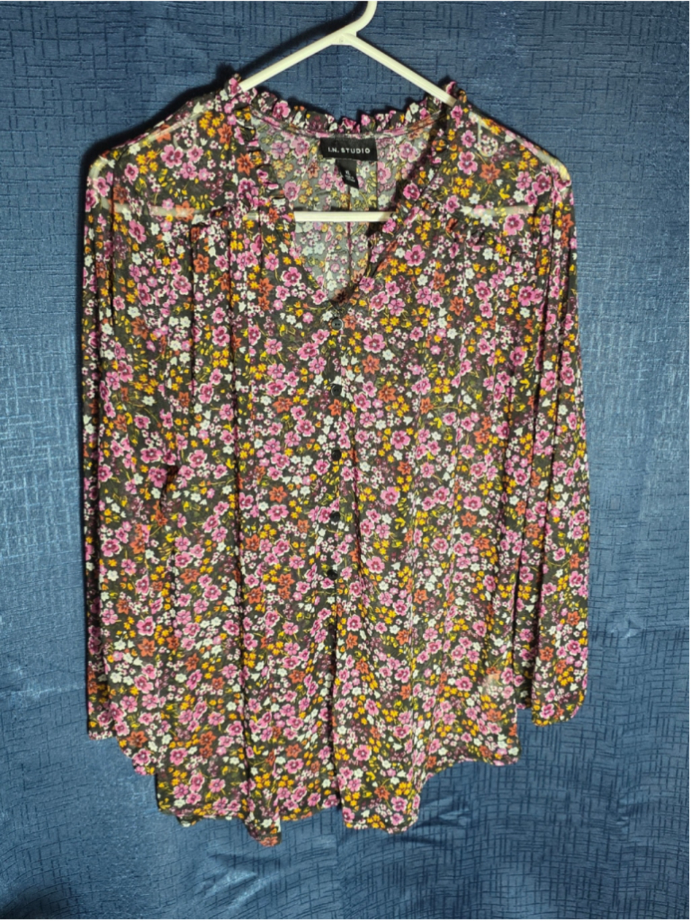 Women's I.N. Studio Floral Blouse XL Black Pink cottagecore garden versatile